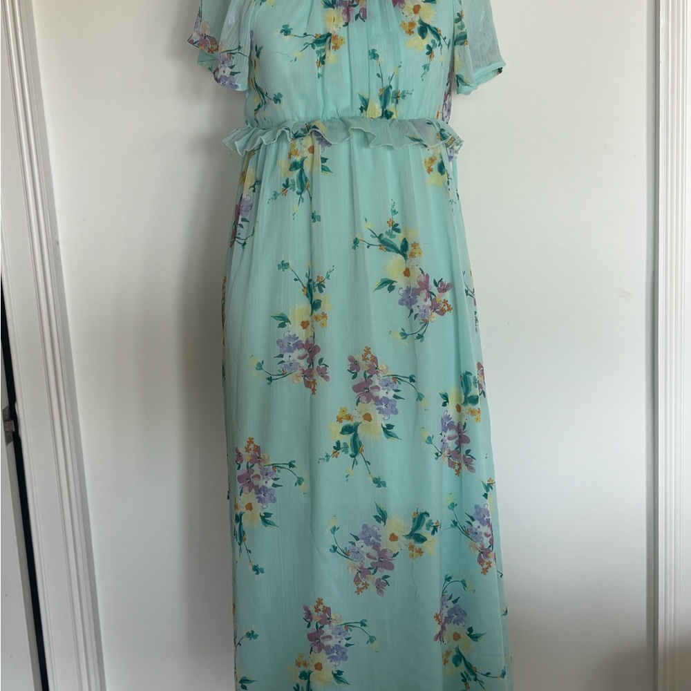 Sequin Hearts Floral Maxi Dress in Aqua